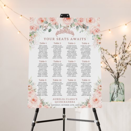 Blush Floral Rose Gold Quinceaera Seating Chart  Foam Board