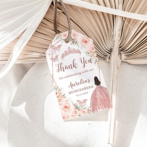 Blush Floral Rose Gold Quinceanera Thank You   Gift Tags