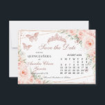 Blush Floral Rose Quinceanera Sweet 16 Calendar Save The Date<br><div class="desc">Edit this calendar style save the date card with your own details.  Change the month and dates.  Click "Edit using design tools" to access the design area and move the gold heart icon to mark your occasion's date.  Matching items available in store.  (c) The Happy Cat Studio</div>