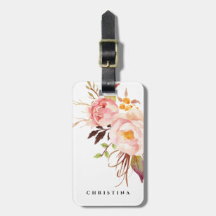 Personalized luggage tag Roses Decorations Old Fashioned Victorian Style Rose Pattern with Dramatic Color Boho Art Design Easy to carry Mustard and Ligth Pink W2.7 x L4.6