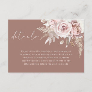 Blush Floral Roses Clay Wedding Details Enclosure Card