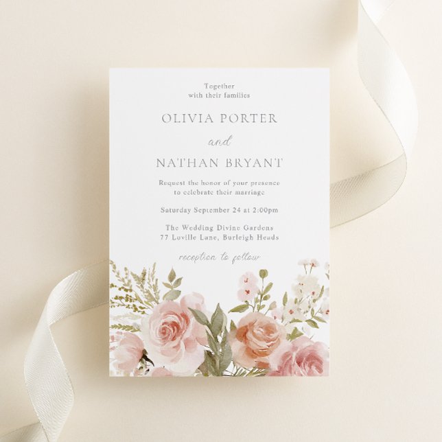 Blush Floral Roses Elegant Wedding Invitation (Creator Uploaded)