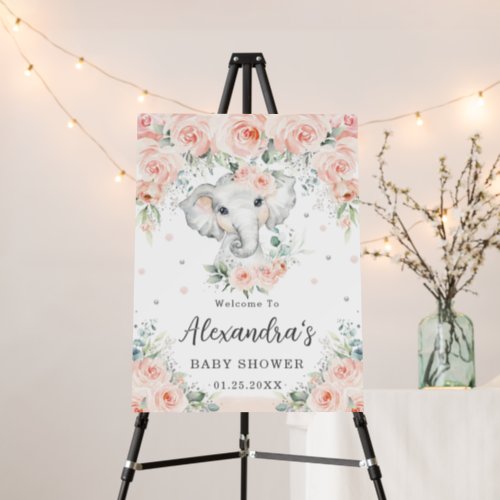 Blush Floral Roses Elephant Baby Shower Welcome Foam Board