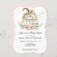 Blush Floral Roses Fall White Pumpkin Baby Shower Invitation