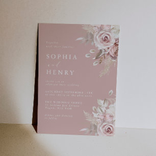 Blush Floral Roses Wedding Invitation