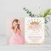 Blush Floral Royal Crown Princess Birthday Party Invitation (Standing Front)