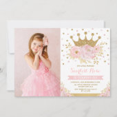 Blush Floral Royal Crown Princess Birthday Party Invitation (Front)