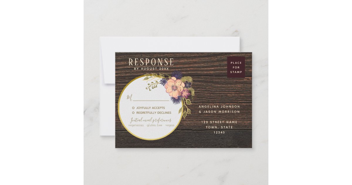Blush Floral Rustic Wood Return Address Wedding RSVP Card | Zazzle