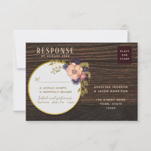 Blush Floral Rustic Wood Return Address Wedding RSVP Card