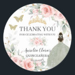 Blush Floral Sage Green Gold Quinceanera Sweet 16  Classic Round Sticker<br><div class="desc">Matching items available in store! (c) The Happy Cat Studio</div>