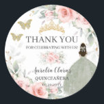 Blush Floral Sage Green Gold Quinceanera Sweet 16  Classic Round Sticker<br><div class="desc">Matching items available in store! (c) The Happy Cat Studio</div>