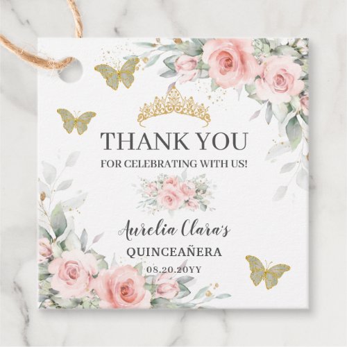 Blush Floral Sage Green Gold Quinceanera Sweet 16  Favor Tags