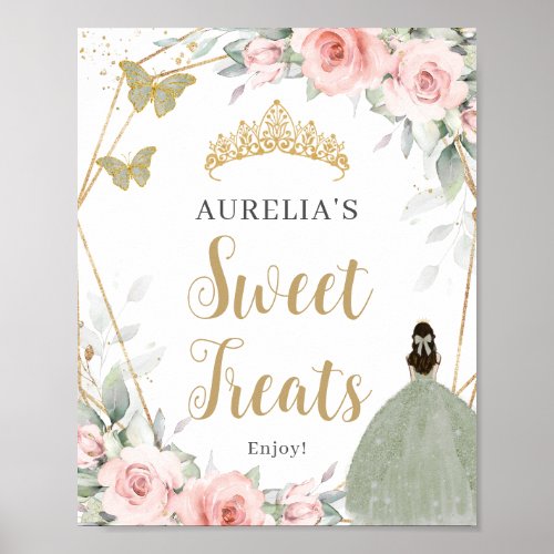 Blush Floral Sage Green Quinceanera Sweet Treats Poster