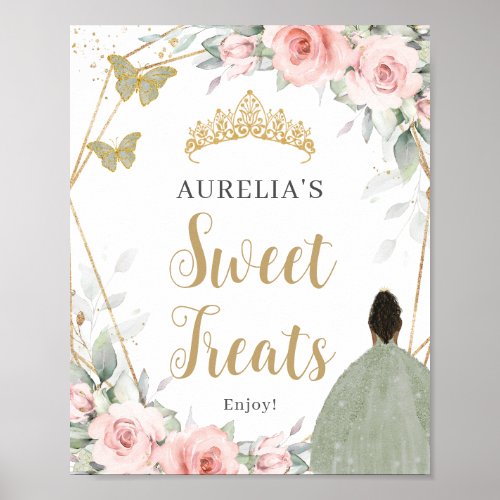 Blush Floral Sage Green Quinceanera Sweet Treats Poster
