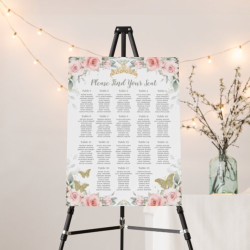 Blush Floral Sage Quinceanera Birthday Seating Foam Board