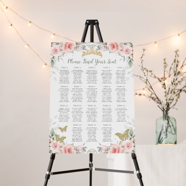 Blush Floral Sage Quinceanera Birthday Seating Foam Board (In Situ (Stand))