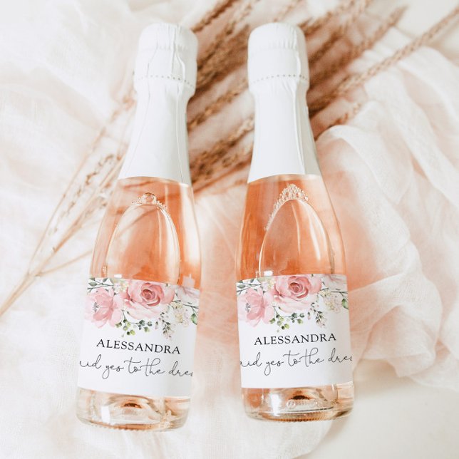 Blush floral said yes to the dress sparkling wine label (Creator Uploaded)