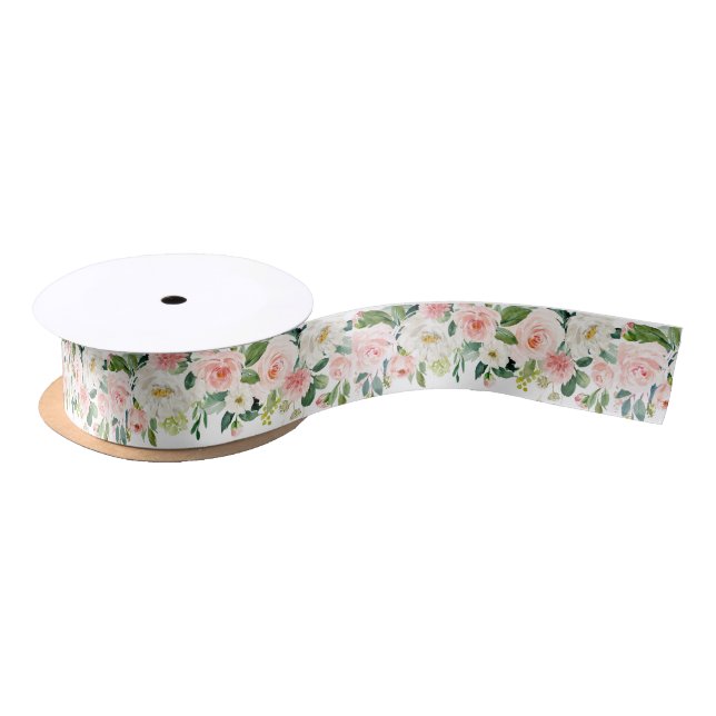 Blush Floral Satin Ribbon (Spool)