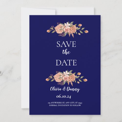 Blush Floral Save_the_Date Invitation _Cobalt Blue