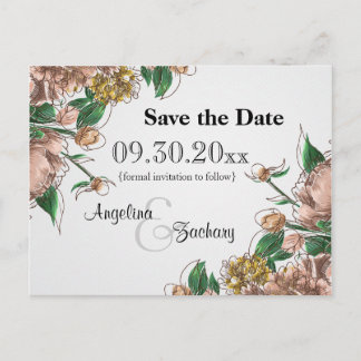 Blush Floral Save The Date Wedding Post Card