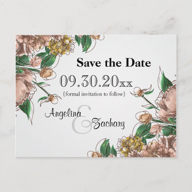 Blush Floral Save The Date Wedding Post Card (Front)