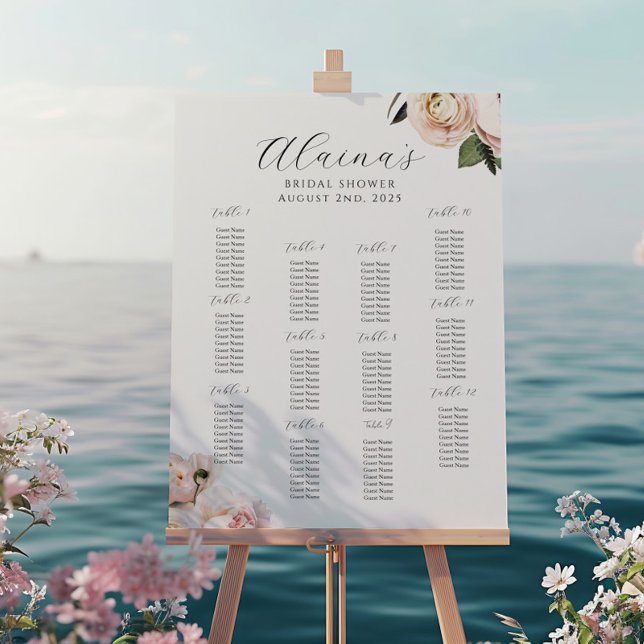 Blush Floral Seating Chart, Romantic Bridal Shower Poster (Creator Uploaded)