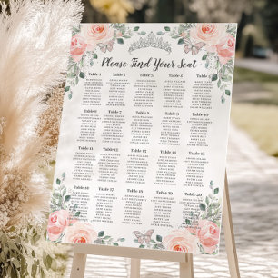 Blush Floral Silver Quinceanera Birthday Seating Foam Board