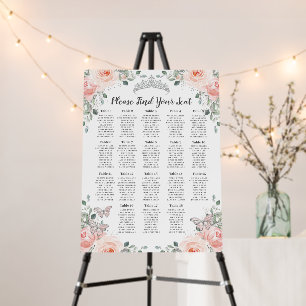 Blush Floral Silver Quinceanera Birthday Seating Foam Board