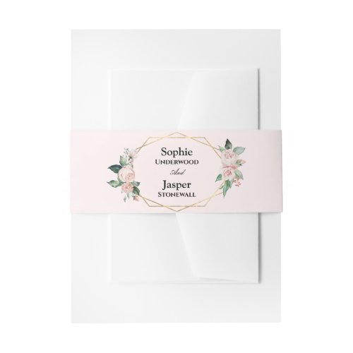 Blush Floral Simple Pink Wedding Invitation Belly Band