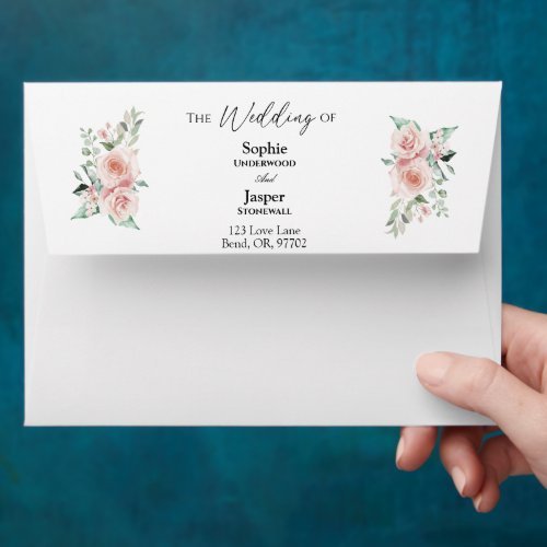 Blush Floral Simple White Wedding Envelope
