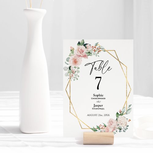 Blush Floral Simple White Wedding Table Number