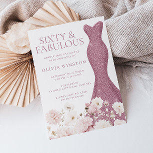 Blush Floral Sixty & Fabulous 60th Birthday Dress  Invitation
