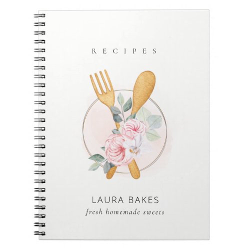 Blush Floral Spoon Fork Bakery Catering Recipe Notebook