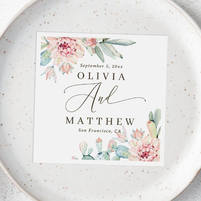 Blush Floral Succulent Wedding | Desert Botanical Napkins (Creator Uploaded)