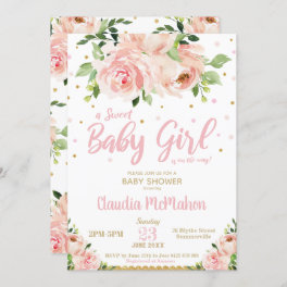 Blush Floral Sweet Baby Girl Shower Pink & Gold Invitation