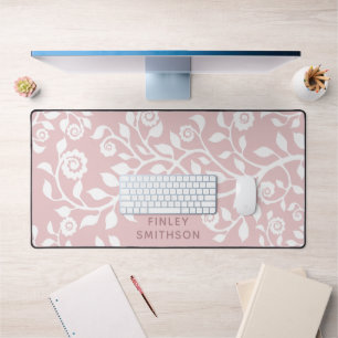 Blush Floral Swirl Template Elegant Classy Stylish Desk Mat