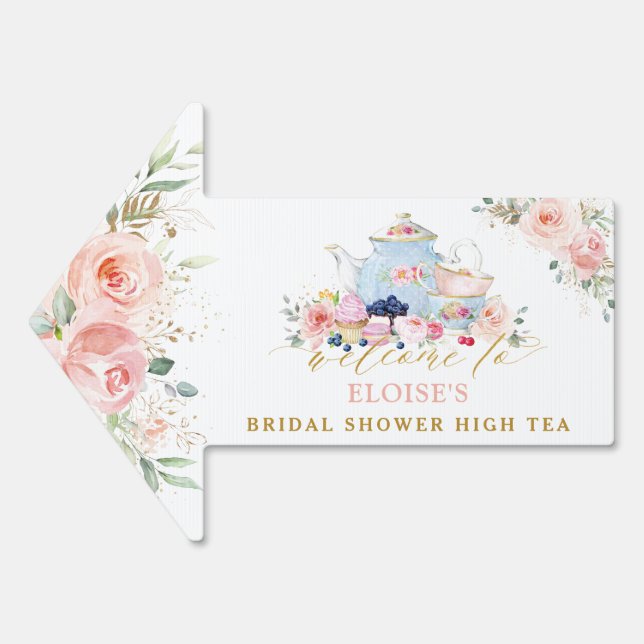 Blush Floral Tea Party Bridal Baby Shower Welcome  Sign (Front)