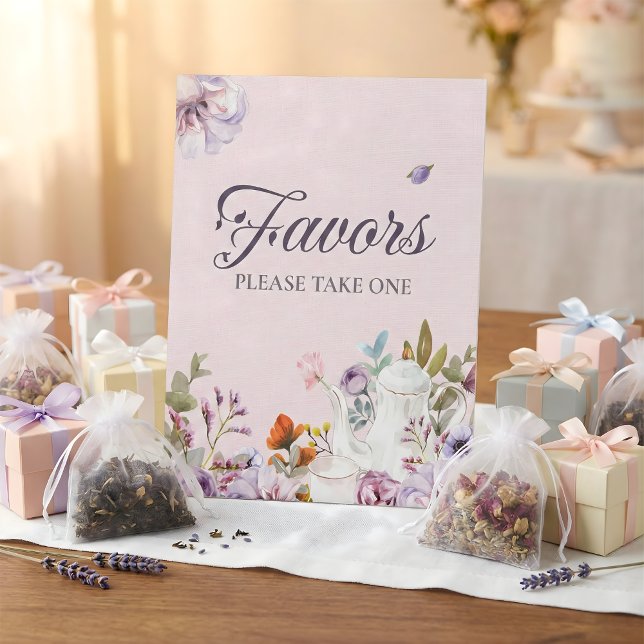 Blush Floral Tea Party Bridal Shower Favors Pedestal Sign (Bridal Shower Favors Blush Floral Tea Party)
