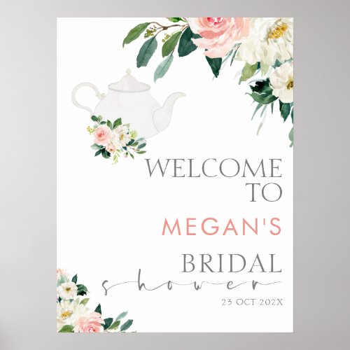 Blush Floral Tea Party Bridal Shower Welcome Sign