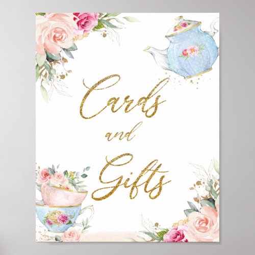 Blush Floral Tea Party Cards  Gifts Bridal Baby  Poster