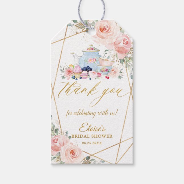 Blush Floral Tea Party Geometric Bridal Shower  Gift Tags (Front)