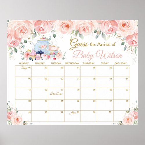 Blush Floral Tea Party Guess Babys Arrival Game  Poster