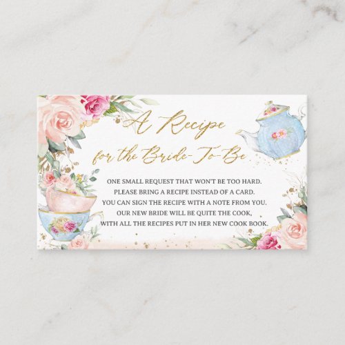 Blush Floral Tea Party Recipe for the Bride to Be  Enclosure Card