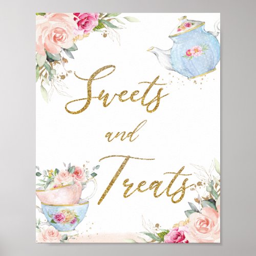 Blush Floral Tea Party Sweets  Treats Bridal Baby Poster