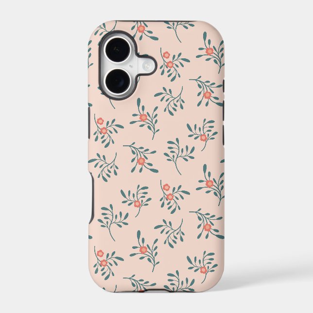Blush Floral Teal Botanical Pattern Case-Mate iPhone Case (Back)