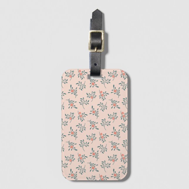 Blush Floral Teal Botanical Pattern Luggage Tag (Front Vertical)