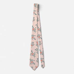 Blush Floral Teal Botanical Pattern Neck Tie