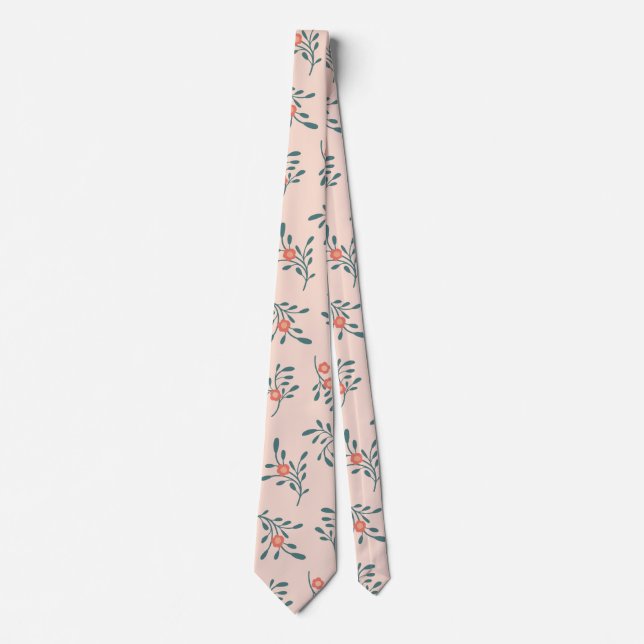 Blush Floral Teal Botanical Pattern Neck Tie (Front)
