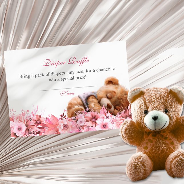Blush Floral Teddy Bear Diaper Raffle Card (Creator Uploaded)
