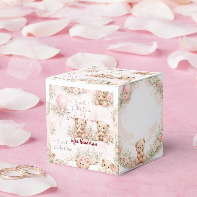blush floral teddy bear pink favor boxes (Wedding)